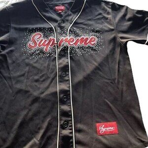 Supreme Rhinestone Black Red Baseball Button Jersey Men’s Size Medium